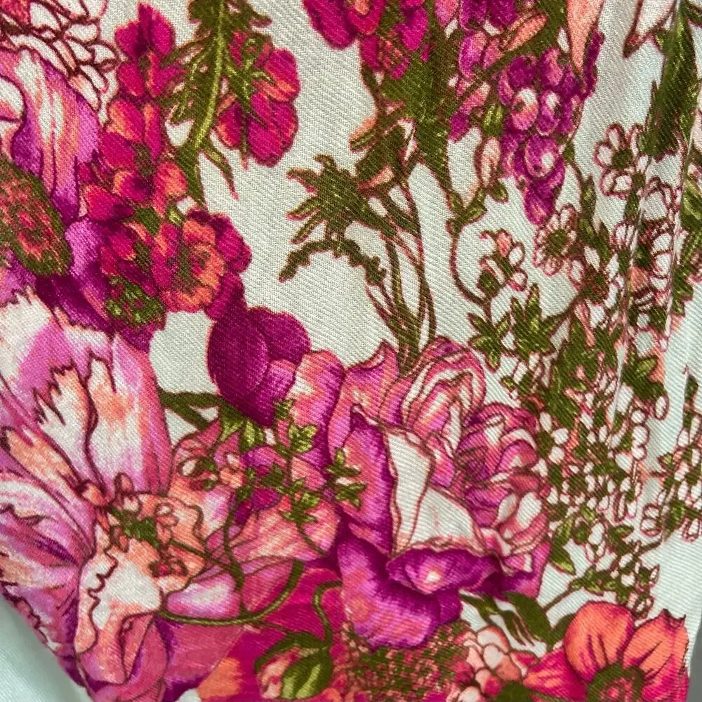 Scarf Max Edition Cream Pink Floral Rayon Coquette Boho Long Scarf Cottage core